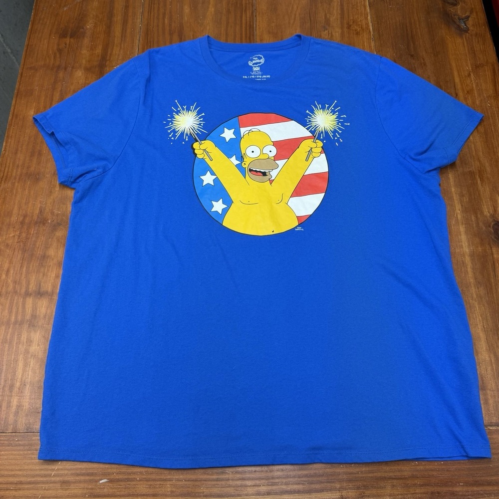 The Simpsons Homer Flag and Sparklers T-Shirt 2XL